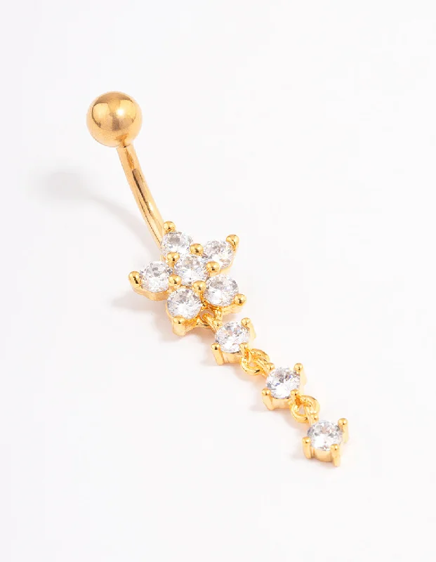 women's sterling silver rings -Gold Plated Surgical Steel Cubic Zirconia Triple Belly Ring