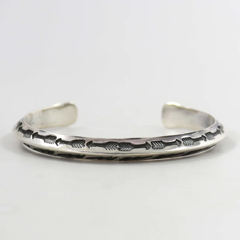 women's handcrafted bangles -Stamped Silver Cuff