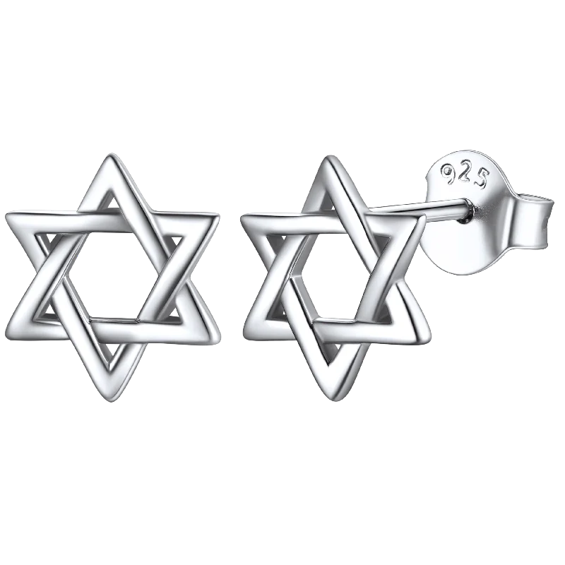 women's silver earrings -Jewish Star of David Stud Earrings for Women