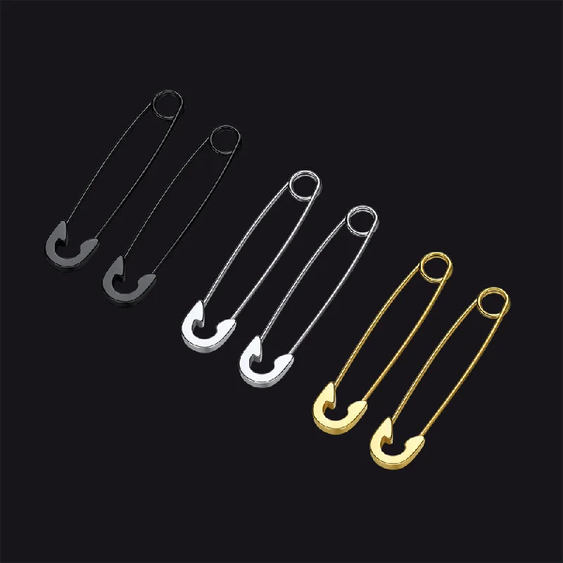 women's statement earrings -Safety Pin Piercing Earrings Set For Men 3 Pairs