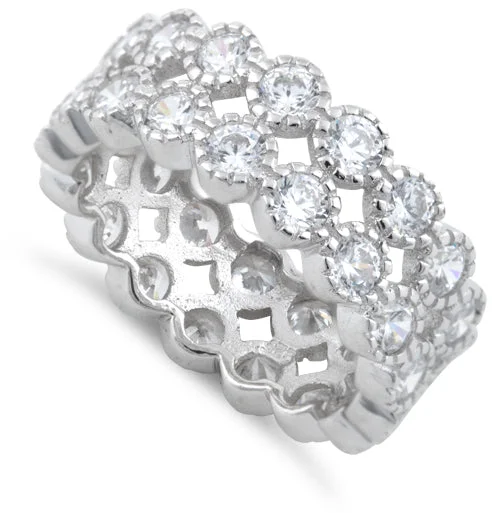 women's wedding rings -Sterling Silver Clear Double Eternity CZ Ring