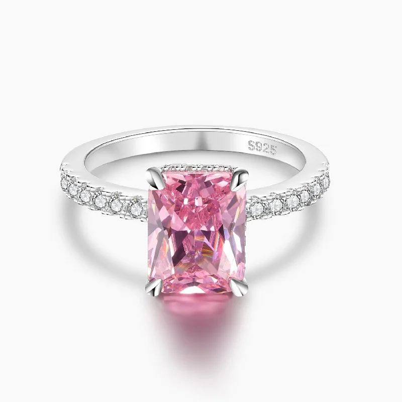 women's trendy rings -925 Sterling Silver Radiant Pink Cubic Zirconia Ring