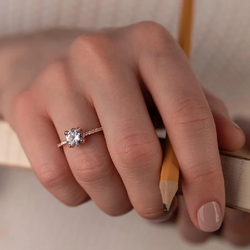 women's heart-shaped rings -Promise Ring Rose Goldtone w/Pave and Crystal