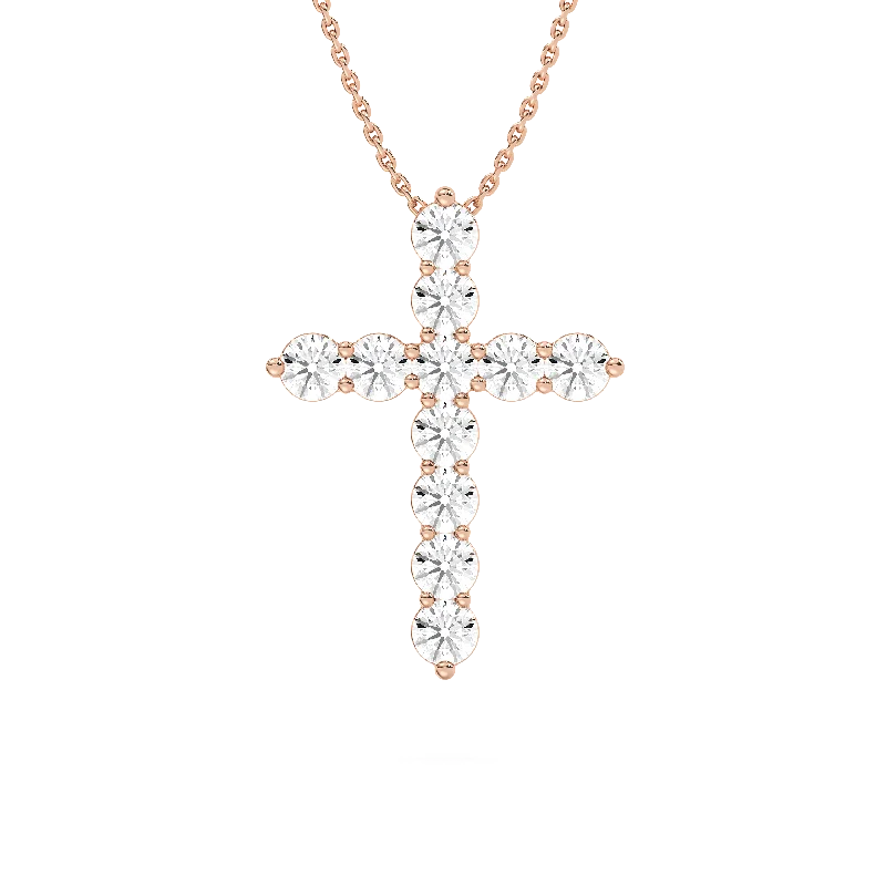 women's gold-plated necklaces -Round Diamond Cross Necklace