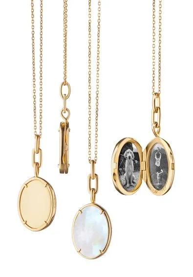 women's wedding necklaces -"Elle" Stone Slim 18K Yellow Gold Locket Necklace