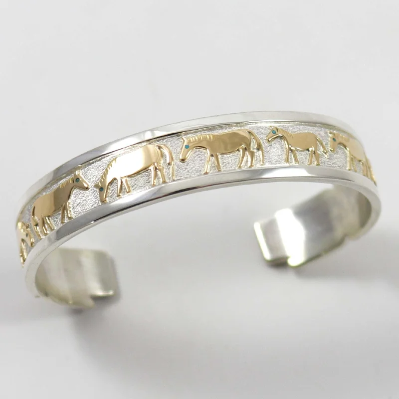 women's layered bracelets -Gold on Silver Horse Cuff