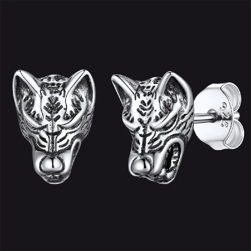 women's dangling earrings -Flash Sale Sterling Silver Viking Wolf Stud Earrings For Men