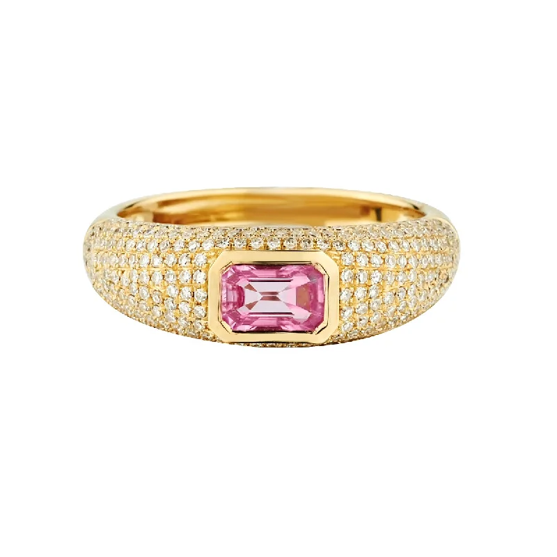 women's designer rings -PAVÉ DIAMOND & PINK SAPPHIRE DOMED RING