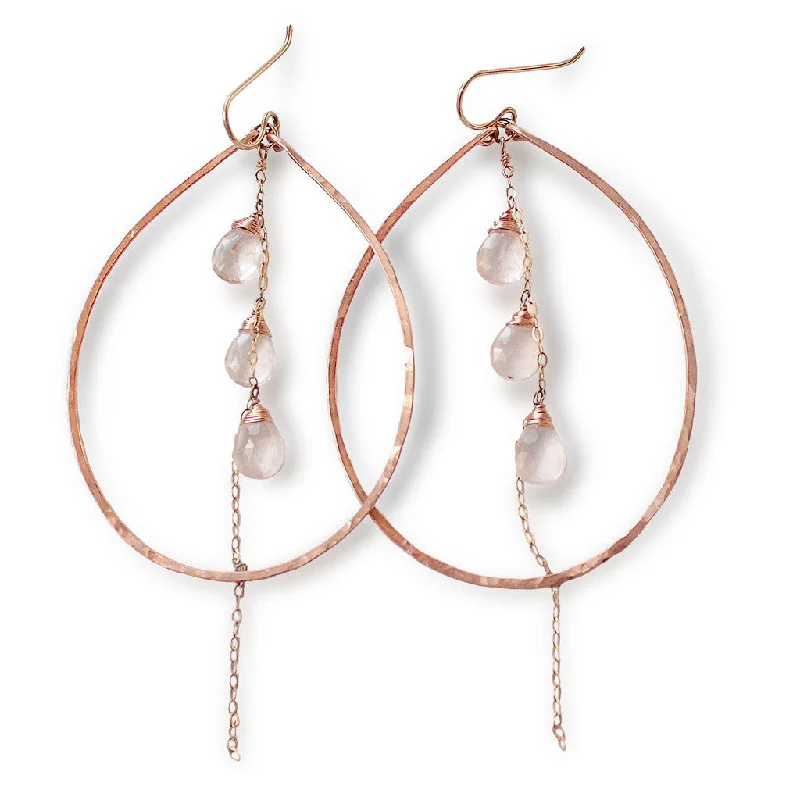 women's gemstone earrings -Teardrop Gemstone Fall Hoops - Rose Quartz