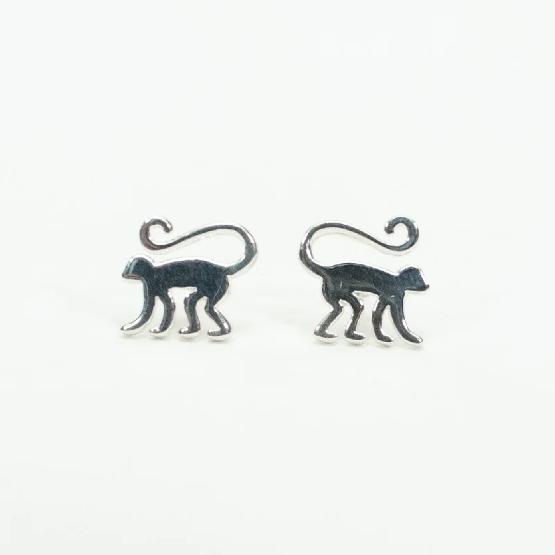 women's wedding earrings -Silver Year of the Monkey Studs