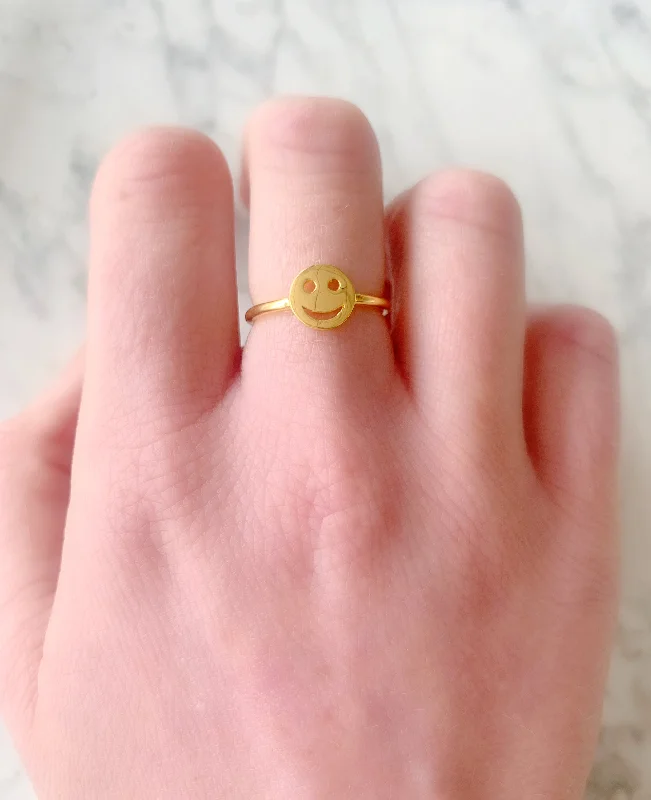 women's double band rings -Happy Face Ring