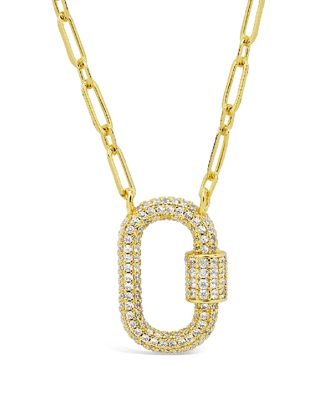 women's shell necklaces -Pave CZ Carabiner Lock Necklace