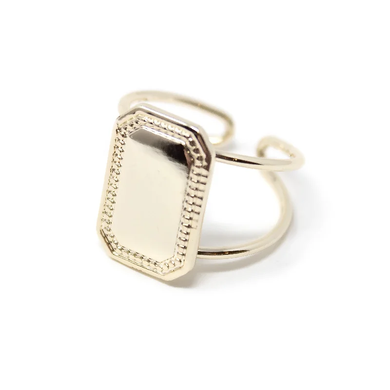 women's sterling silver rings -Geometric Rectangle Adjustable Ring Gold Tone