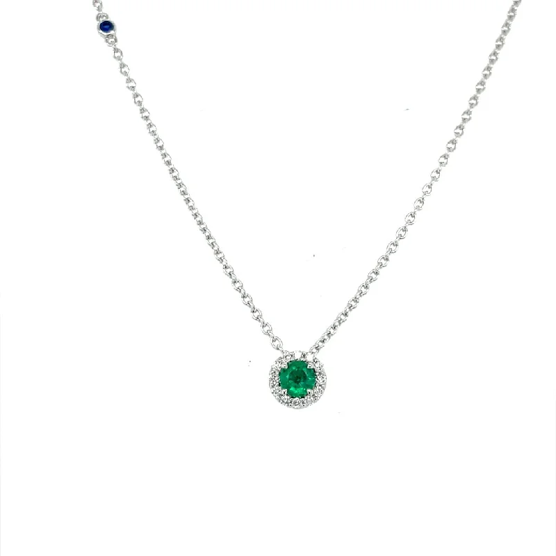 women's boho necklaces -14 Karat White Gold Emerald And Diamond Halo Necklace