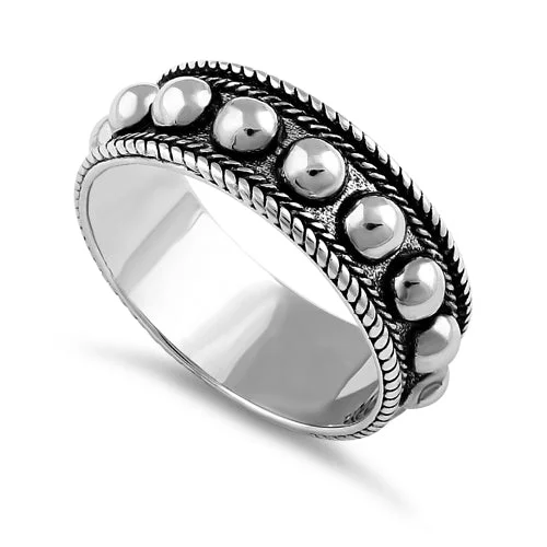 women's trendy rings -Sterling Silver Beaded Bali Design Ring