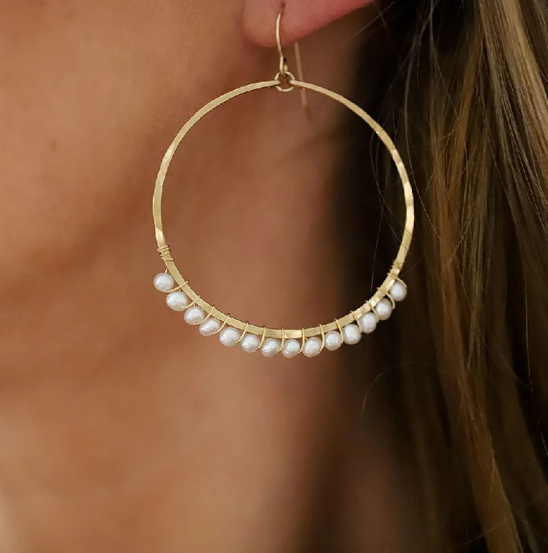 women's statement earrings -Pearl Arc Hoop Earrings