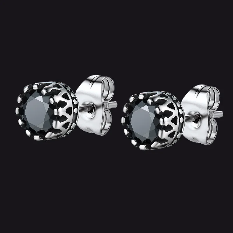 women's boho earrings -Flash Sale Cubic Zirconia Round Black Onyx Stud Earrings For Men