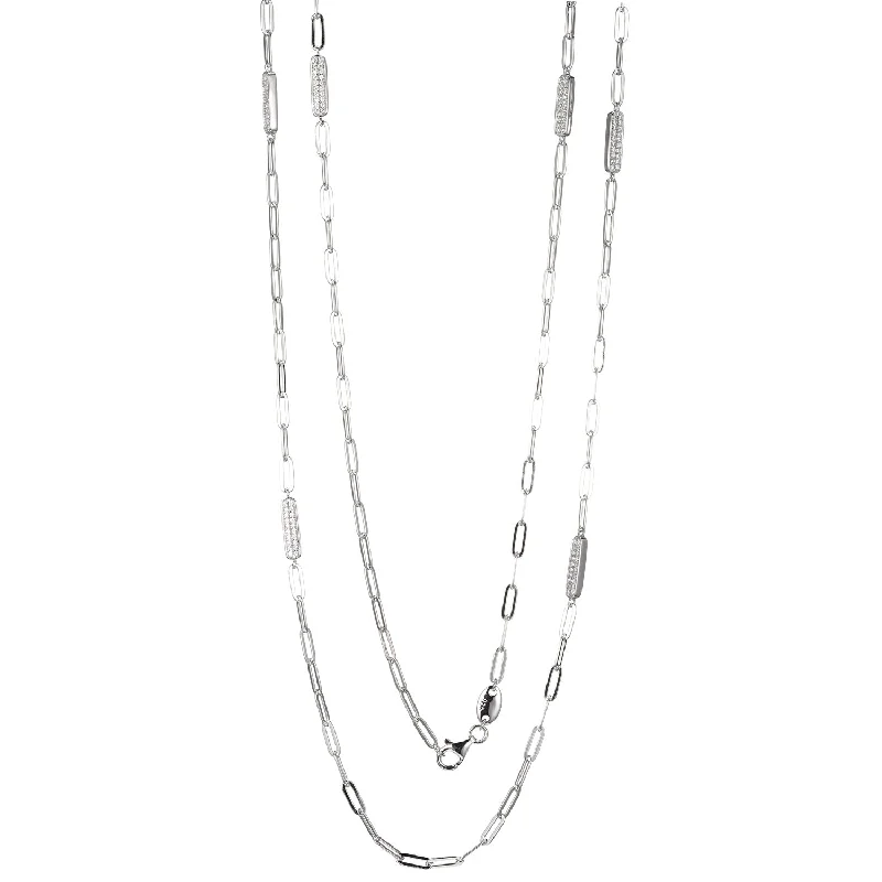 women's elegant pendant necklaces -Paperclip Necklace with Rectangular Crystal Stations