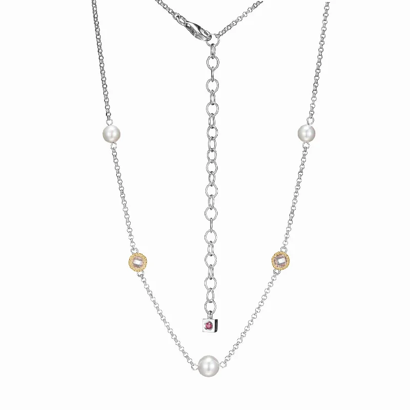 women's designer necklaces -2-Tone Pearl & Crystal Necklace