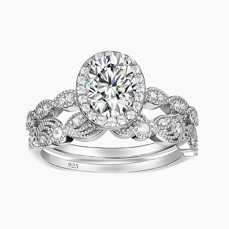 women's round-cut diamond rings -Oval Double Row Wedding Ring