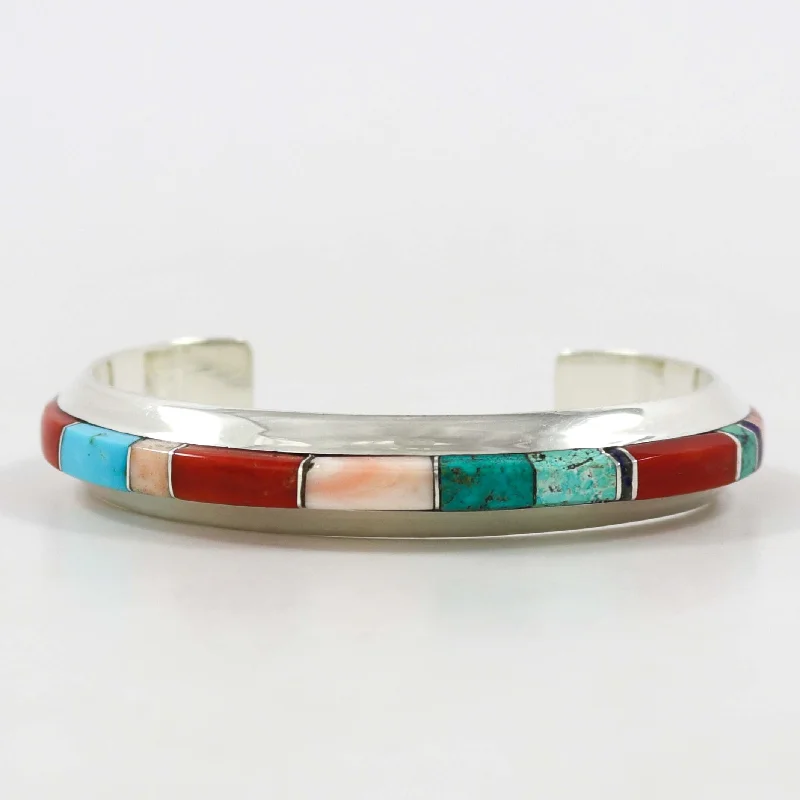 women's elegant silver bracelets -Multi-Stone Inlay Cuff