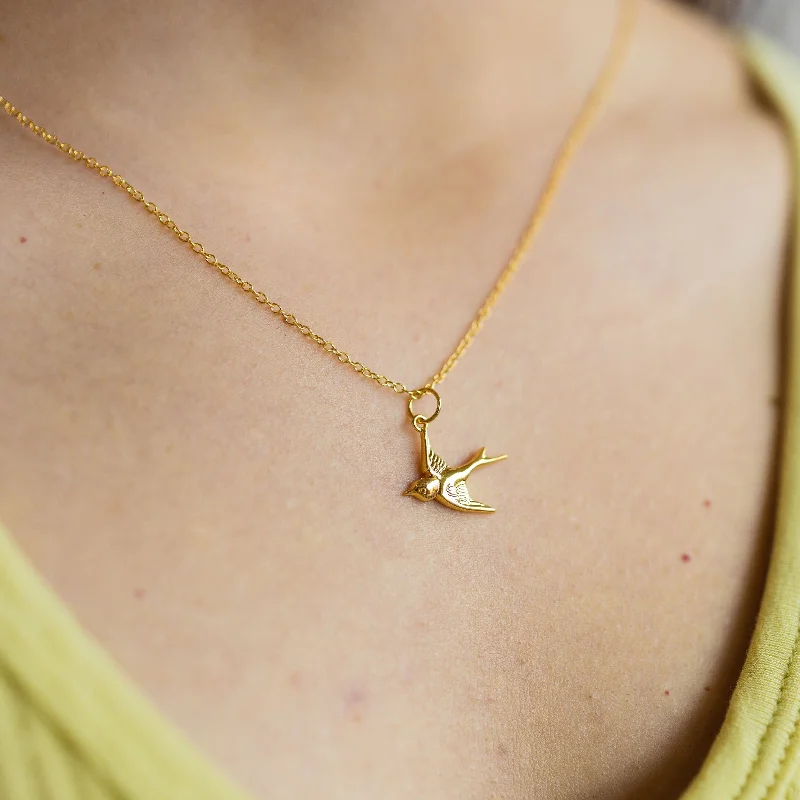 women's crystal necklaces -Swalllow Necklace in Gold