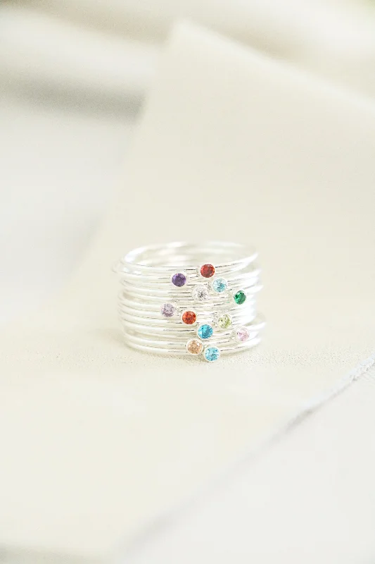 women's luxury diamond rings -stacking birthstone ring {sterling silver}