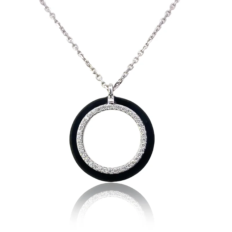 women's luxury necklaces -Black Enamel and Diamond Pendant Necklace