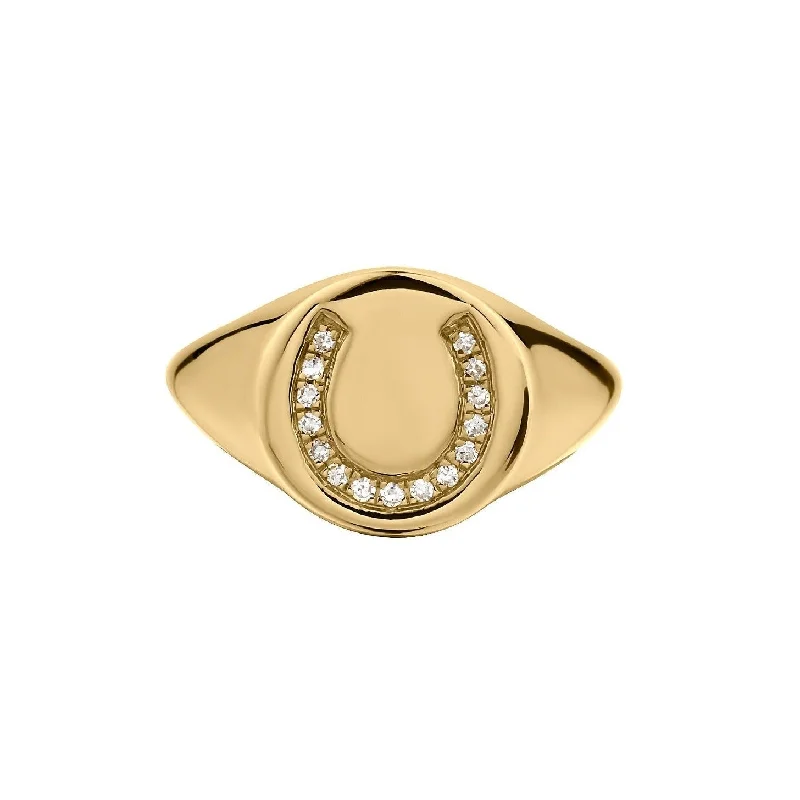 women's polished rings -DIAMOND HORSESHOE PINKY RING