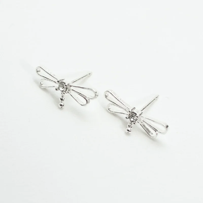 women's luxury earrings -Silver Dragonfly Studs