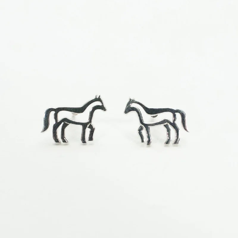 women's flower-shaped earrings -Silver Year of the Horse Studs