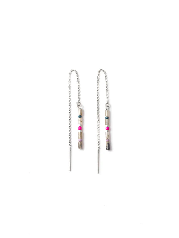 women's pearl earrings -Silver Alaria Pull Through Earrings