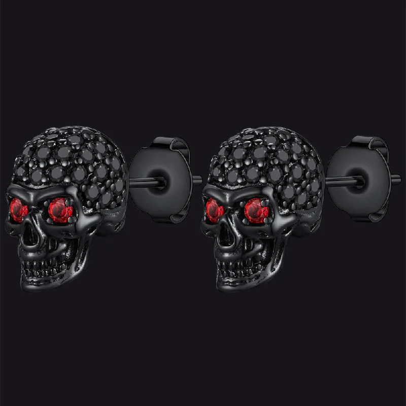 women's personalized earrings -Gothic CZ Red Eye Stud Skull Earrings For Men