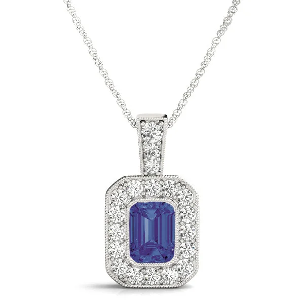 women's vintage style necklaces -14K Emerald Cut Center Diamond Necklace /Pendant