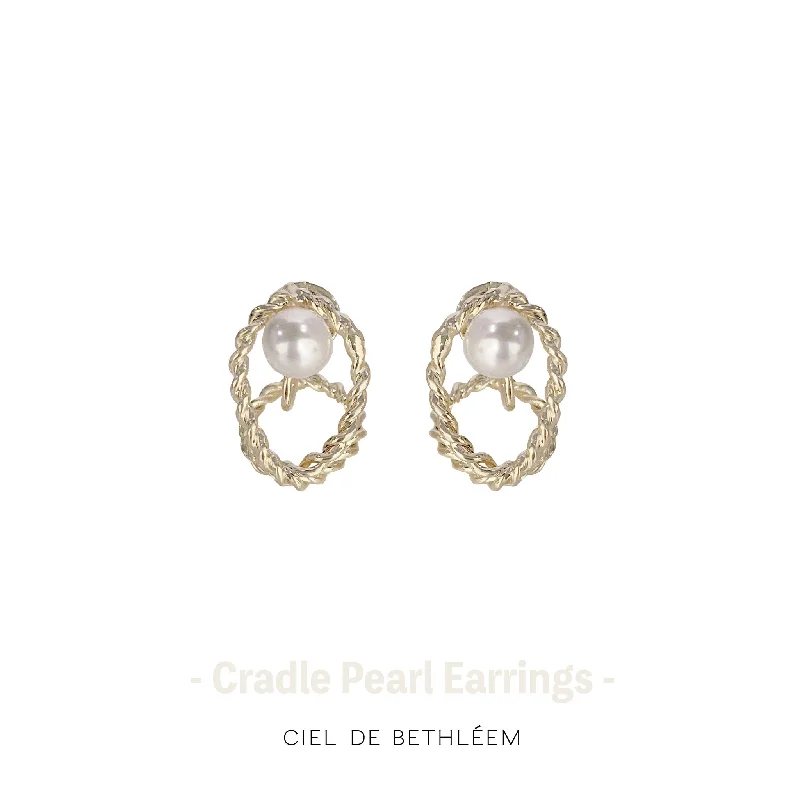 women's gold pendant earrings -Cradle Pearl Earrings