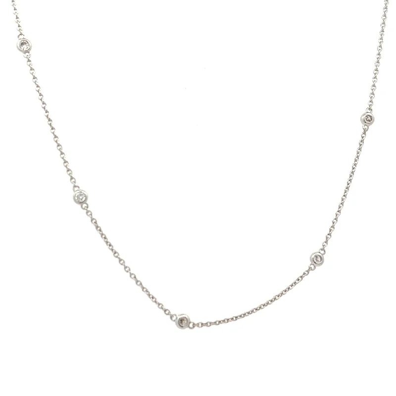 women's eco-friendly necklaces -14 Karat White Gold/Rhodium Plated  Open Link Diamond Station Necklace