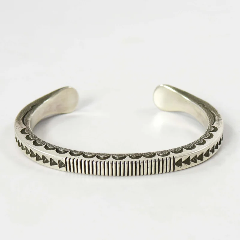 women's stackable bracelets -Stamped Silver Cuff