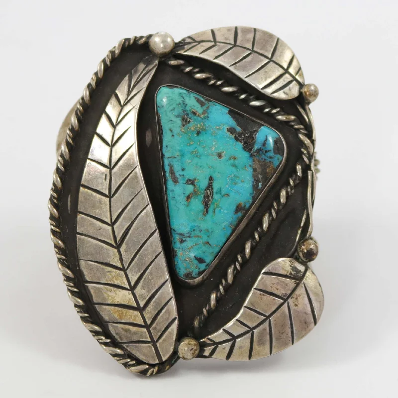 women's chunky chain bangles -1970s Turquoise Leaf Cuff