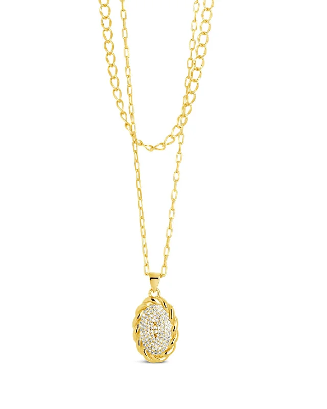 women's long necklaces -Galette CZ Pendant Layered Necklace