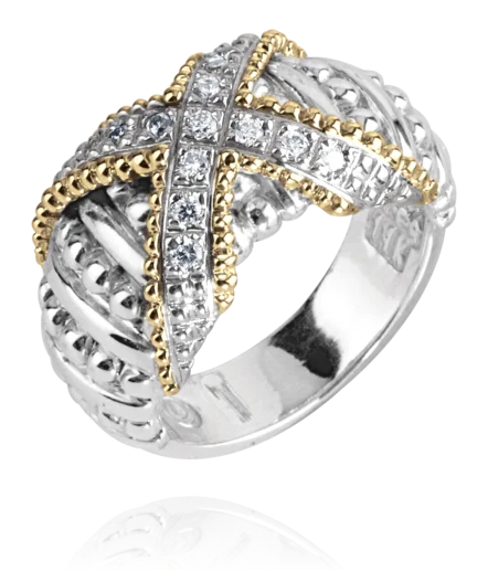 women's crystal necklaces -Vahan - 14K Gold & Sterling Silver Diamond Ring