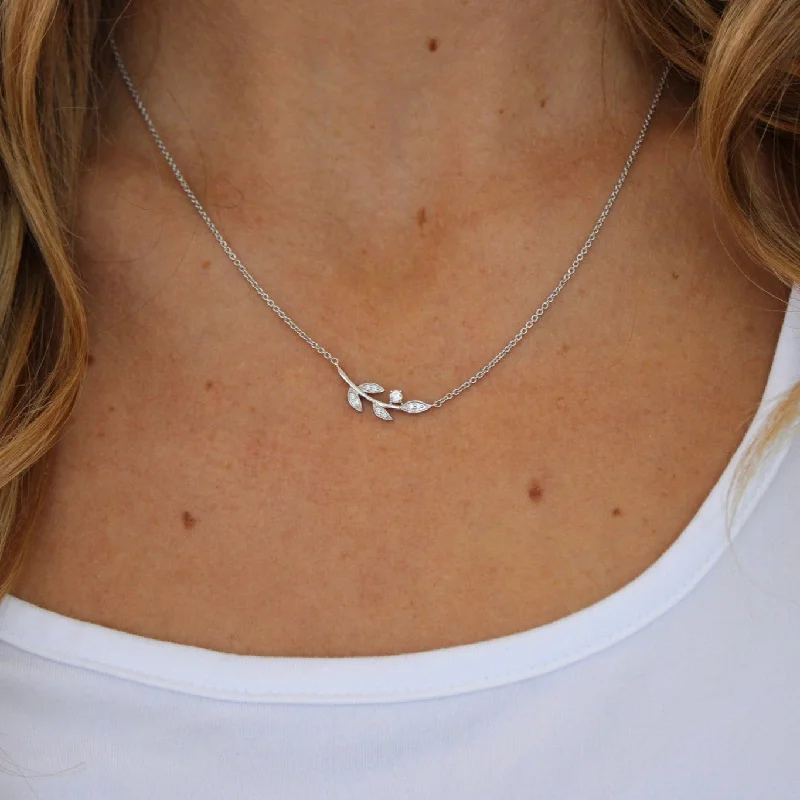 women's simple gold necklaces -Diamond Tree Branch Necklace