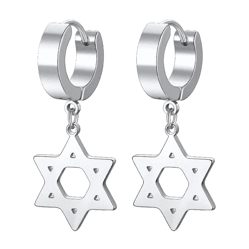 women's abstract earrings -Flash Sale Star of David Dangle Hoop Earrings for Men/Women