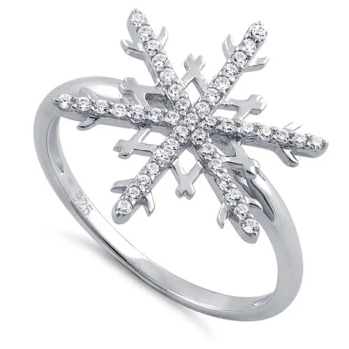 women's celestial rings -Sterling Silver Unique Snowflake Clear CZ Ring