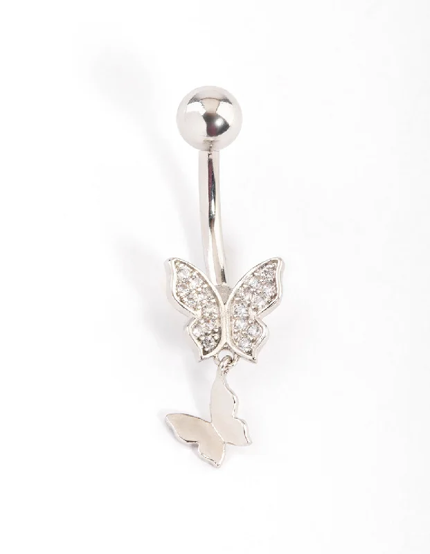 women's classic gold rings -Titanium Double Butterfly Belly Ring