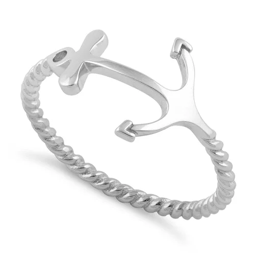 women's adjustable gemstone rings -Sterling Silver Anchor Ring