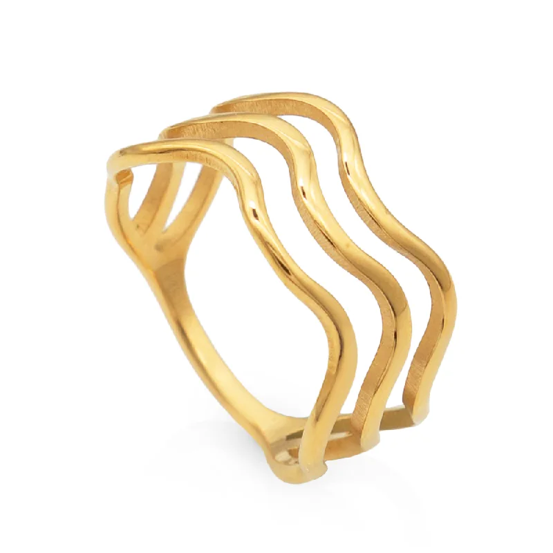 women's adjustable rings -Wave Trio Ring