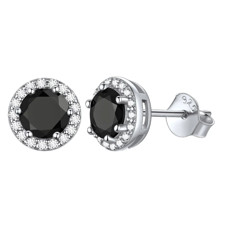 women's trendy earrings -S925 Silver Cubic Zirconia Birthstone Stud Halo Earrings for Men Women