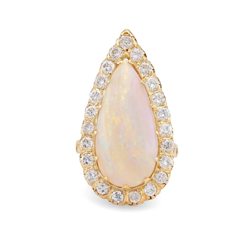 women's minimalist gold necklaces -Vintage 5.7 Carat Pear Shape Opal Diamond 18K Yellow Gold Cocktail Ring