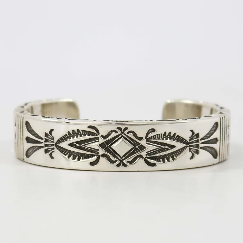 women's luxury gemstone bracelets -Stamped Silver Cuff