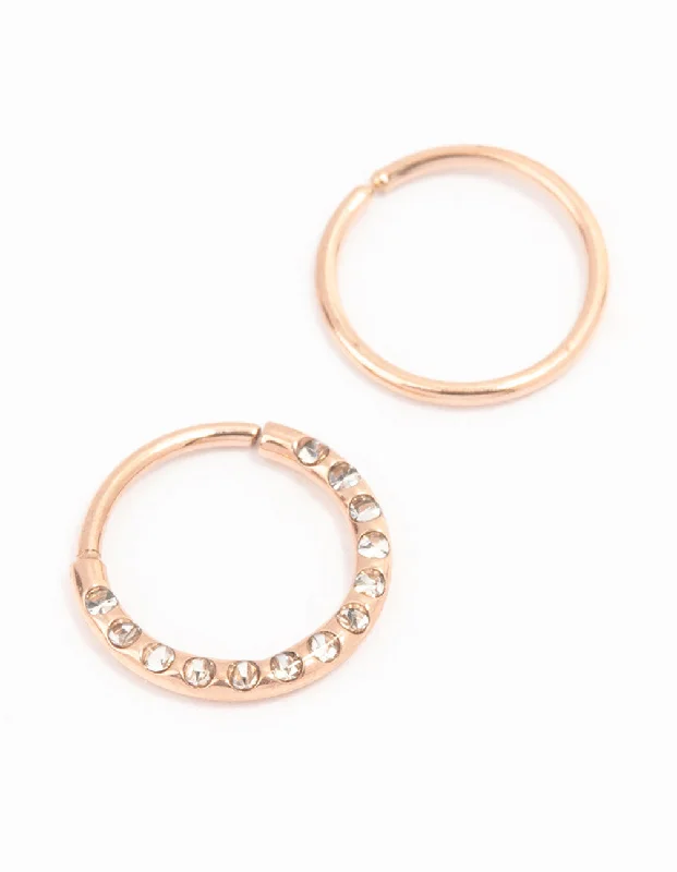 women's gold statement rings -Rose Gold Plated Surgical Steel Textured Nose Rings 2-Pack